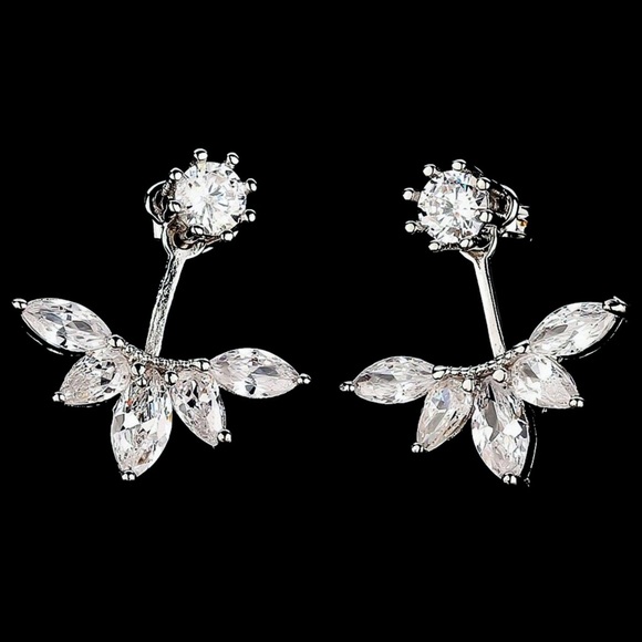 Silver & Crystal Earring Studs w/Matching Jackets - Picture 3 of 8